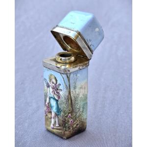 Enamelled Perfume Bottle Decorated With A Putto