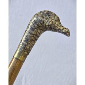 Antique Walking Stick, Imitation Shagreen Duck Head Pommel