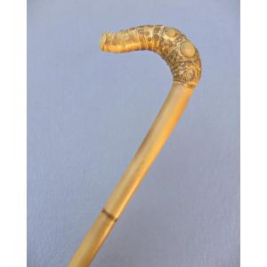 Monoxylous Walking Stick With A Bamboo Root Handle