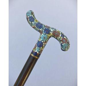 Antique Walking Stick With A Cloisonné Enamel "opera" Knob