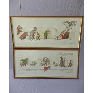 Two Humorous Engravings, "dirty Dogs From  Paris", Boris O'klein 1893 - 1985