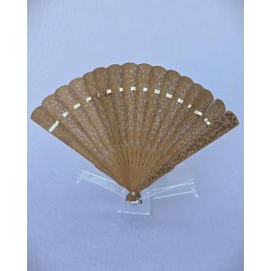 Engraved Sandalwood Fan, China, Canton 19th Century