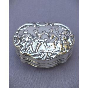 Silver Snuffbox, Decorated With A Festive Scene, 19 Th Century