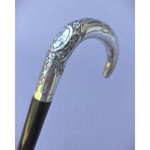 Antique Cane, Late 19th / 1900 Silver Handle With Monogram