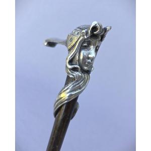 Art Nouveau Cane With Silver-plated Bronze Knob