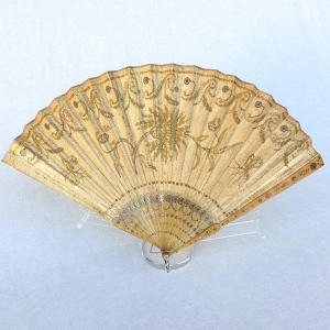 Antique18 Th Century Fan, Sequined Silk, Horn, Circa 1795