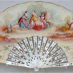 Mother-of-pearl, Hand Painted Fan, 19th Century