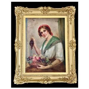 William Joseph Carroll (1842-1902) - Half-length Portrait Of A Pretty Young Italian Woman