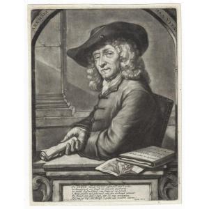18th Century Mezzotint Portrait Of The Collector Jan Pietersz Zomer (1641-1724) By Van Halen