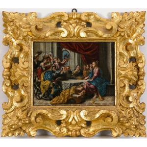 18th C Old Master Painting Italian School - Mary Madeleine Washing The Feet Of Christ