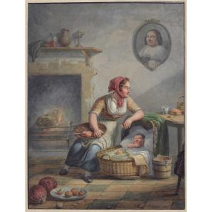 Old Master Drawing By Pieter Fontijn (dordrecht 1773–1839) - Interior Scene  