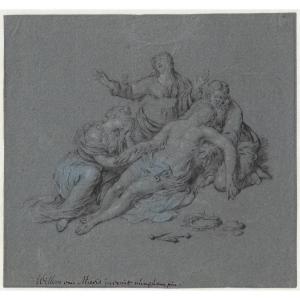 18th Century Dutch Old Master Drawing By Willem Van Mieris (leiden 1662–1747) The Lamentation