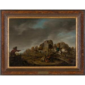 17th Century Painting By Matthias Scheits (hamburg C.1625/30-c.1700 Hamburg) Carriage Ambush
