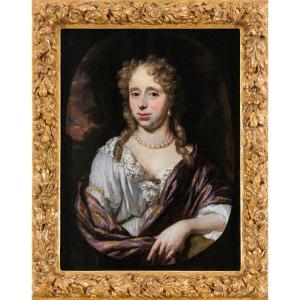 17th C Dutch Old Master Painting By Nicolaes Maes (dordrecht 1634–1693) Portrait Of A Lady  