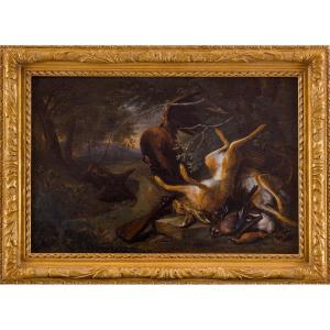 17th-c Old Master Painting By Adriaen De Grijef (leiden 1657–1722) Hunting Still Life 