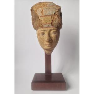 Egyptian Mummy Mask Polychromed Wood Late Dynastic Period Circa 700-300 Bc