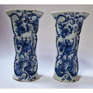 Pair Of Delft Earthenware Beaker Vases, Rococo Period, Circa 1760 Delft