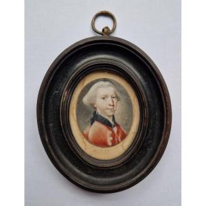 French Or German School, Circa 1775 Miniature Portrait Of A Gentleman In A Red  Coat 