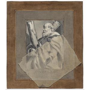 18th Century Old Master Drawing Trompe L’oeil Scene St Andreas 