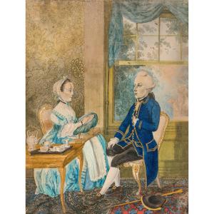 18th C Old Master Drawing Isaac Lodewijk La Fargue V Nieuwland (1726-1805) Portrait Of A Couple