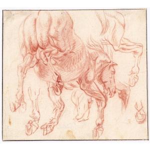 Dutch 17th-c Old Master Drawing By Jan Van Huchtenburg (1647-1733) Horse Studies