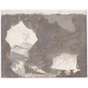 Old Master Drawing Gaspare Galliari (c. 1760 - C. 1823 Milan) Drawing For A Stage Decor