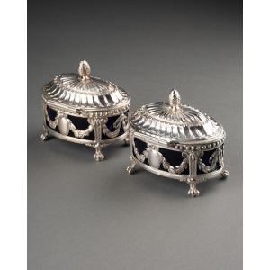 Pair Of Covered Silver Salt Cellars, René Pierre Ferrier Received In 1775