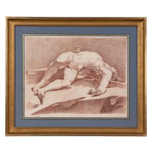 18th Century French School Drawing Academy Of A Reclining Man