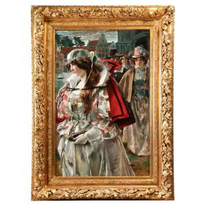 Ferdinand Toussaint (1873-1956) - Portrait Of An Elegant Flemish Woman