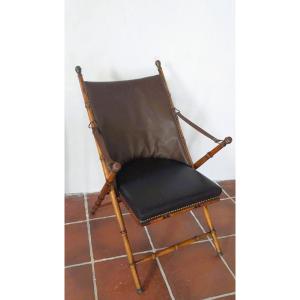 Vintage Folding Chair In Imitation Bamboo