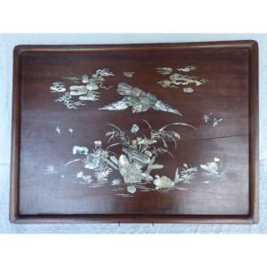 Chinese Hardwood Tray Inlaid With Mother-of-pearl, 19th Century.