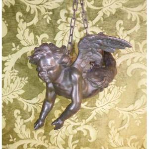Bronze Flying Putto Angel, 19th Century. 