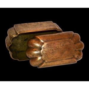 Heavy Lotus Box, Vajra-tara, Engraved Bronze, Signed, Dated 1312, 19th Century India