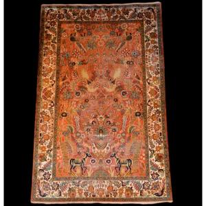 Hand-knotted Cashmere In Silk On Silk, 116 Cm X 185 Cm, Circa 1970, Srinagar Region, Kashmir