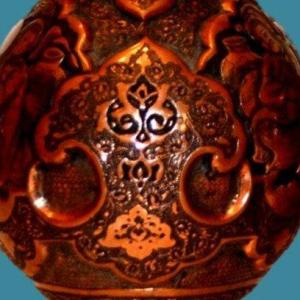 Pair Of Rose Water Bottles, Chiseled Copper With Persian Scenes, Iran Circa 1920 - 1930