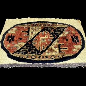 Kashgar Rug, Rare Silk On Silk, 30 X 42 Cm, Qing Dynasty, Chinese Turkestan, 19th C