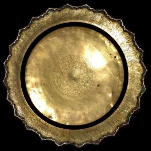 Brass Tea Tray Chased With Flowers & Polylobed, Chinese Turkestan, Circa 1900