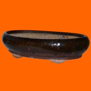 Important Old Bonsai Pot, Brown Veined Ocher Glaze, 19th Century Japan In Very Good Condition 