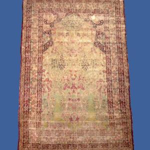 Antique Kirman Carpet, 136 X 203 Cm, Decoration With Two Cypresses In Hand-knotted Wool In Persia, Iran 19th Century
