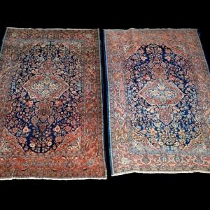 Pair Of Antique Sarouk Rugs, 135 X 197 Cm, Hand-knotted Kork Wool In Iran Circa 1900 - 1920