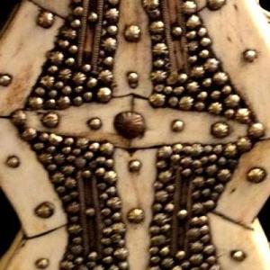 Antique Berber Powder Flask, Camel Bone, Brass, Fantasia, Morocco, 19th Century