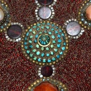 Antique Pectoral, Breastplate, Carnelian, Turquoise, Coral, Glass Beads, Tibet Or Ladakh