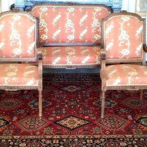 Two Armchairs And A Bench In Louis XVI Style, Late 19th, Early 20th Century