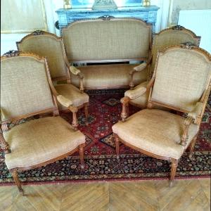 Set Of 4 Armchairs And 1 Bench In Louis XVI Style, 1890 - 1910, In Very Good Condition