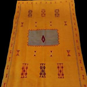 Carpet, Hanbel, Berber Aït Ouaouzguite, 117 X 203 Cm, Woven Yellow Wool, Ethnic Patterns