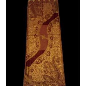 Long Stole With Boteh Decoration, 67 X 170 Cm, Gold And Chamois, Circa 1970 - 1980, Perfect Condition