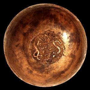 Bowl, 26 Cm, Gilt Bronze In Ming Xuande Style, 19th Century, Auspicious Symbols