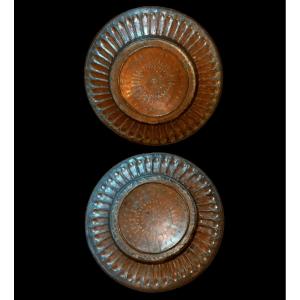 Pair Of Gadrooned Trays, Tinned Copper, Anatolia, Türkiye Circa 1900-1920, Very Good Condition