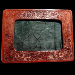 Photo Holder, Nancy School, Art Nouveau, Embossed Leather, Naturalist Decor 1900