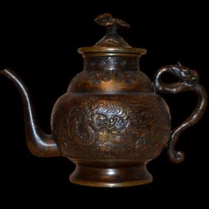 Dragon Teapot, Bronze, Signed, China, Late 19th Century